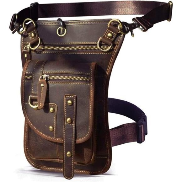 Mens Genuine Leather Outdoor Sporting Hicking Waist Hip Pack Sling Messenger